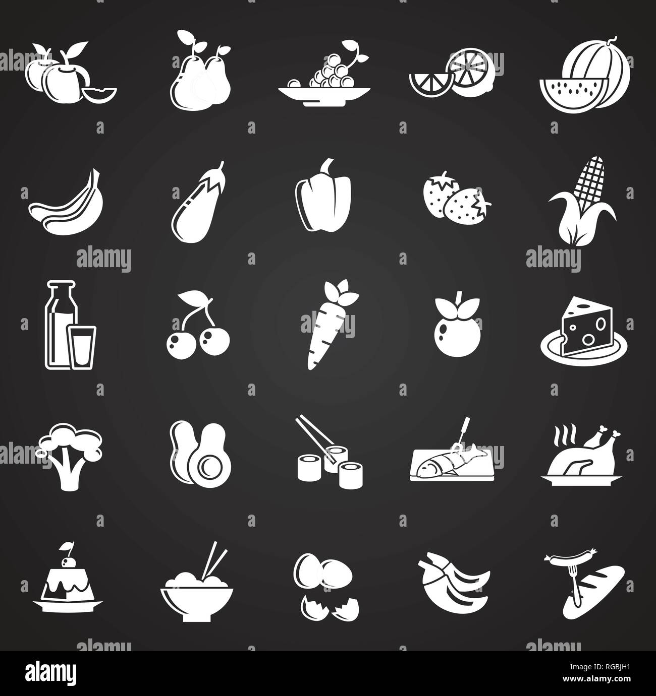 Healthy food icons on black background for graphic and web design ...