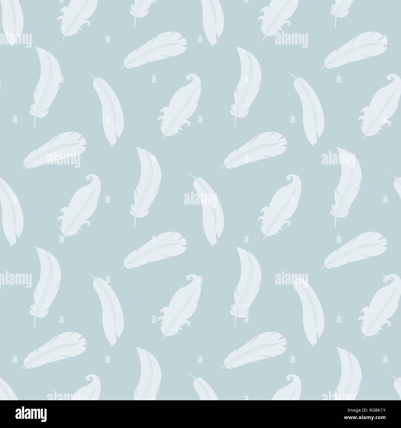 Feathers seamless vector pattern on a blue Stock Vector