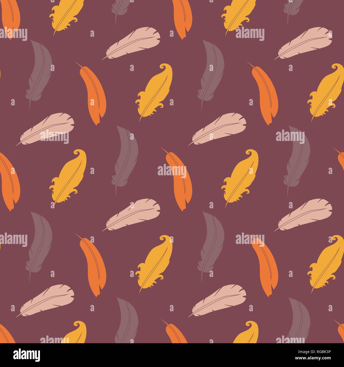 Vector feathers pattern isolated on a brown background. Stock Vector