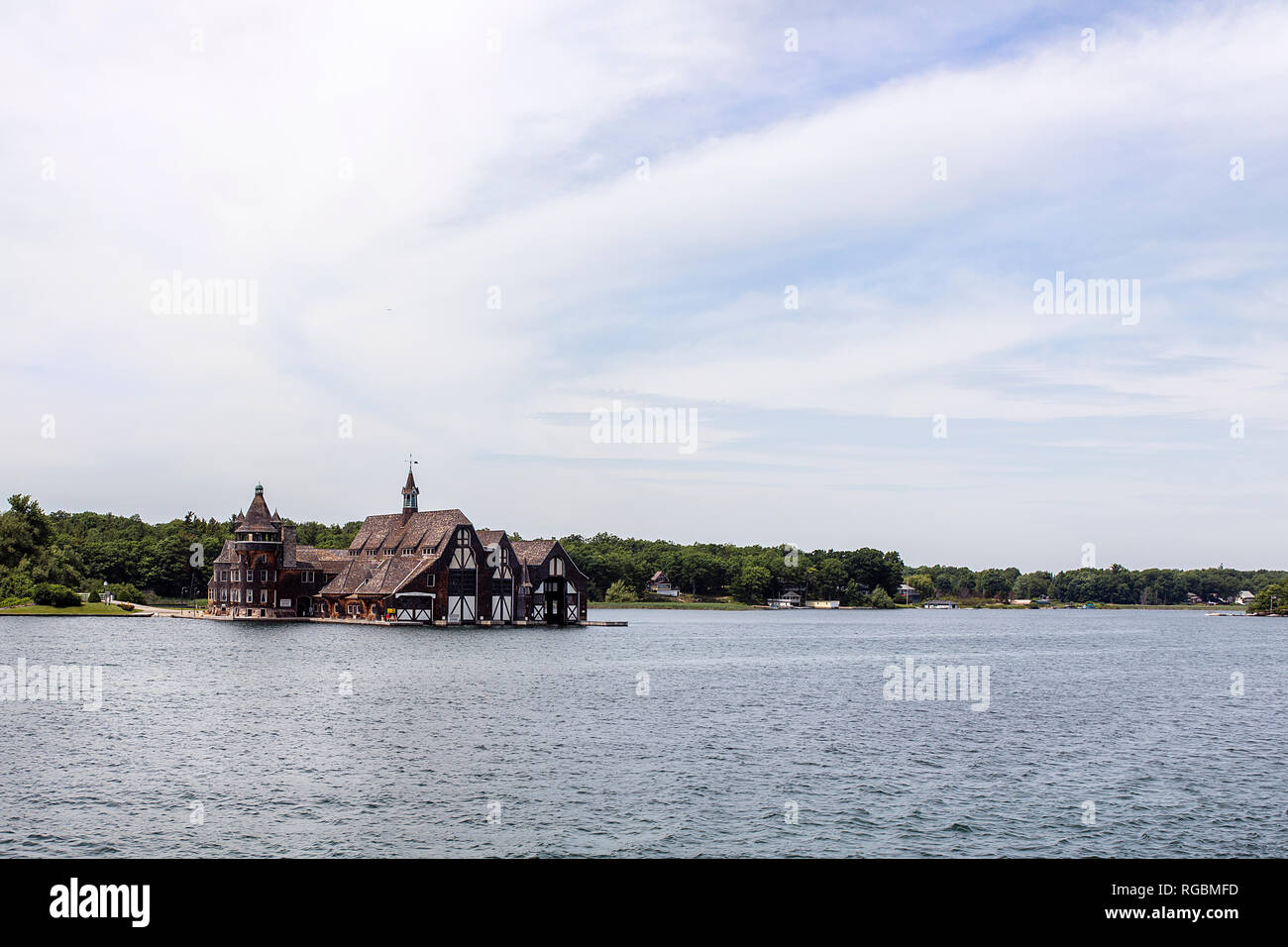 The Thousand Islands Region, Ontario, Canada, June 17, 2018: Boldt Yacht House of The Boldt Castle located on Heart Island Stock Photo