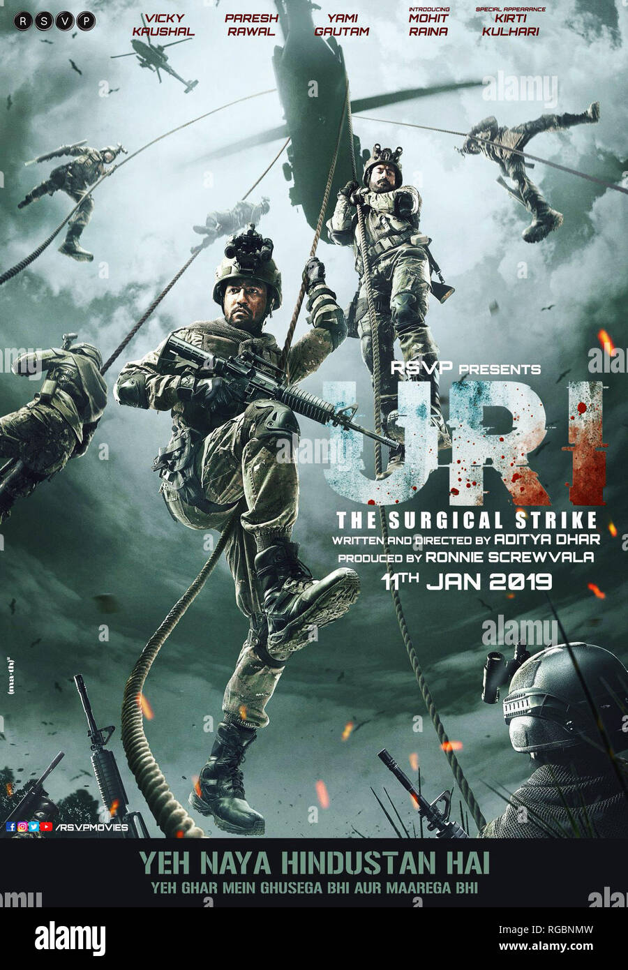 URI THE SURGICAL STRIKE Indian Poster Vicky Kaushal center Mohit uri-the-surgical-strike-indian-poster-vicky-kaushal-center-mohit