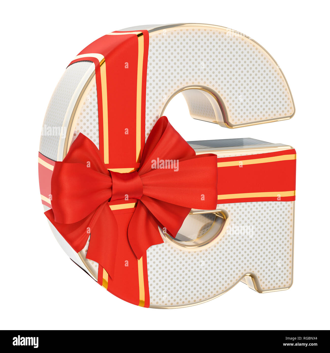 Letter G, gift box shaped of a letter G with red ribbon bow. 3D rendering isolated on white background Stock Photo