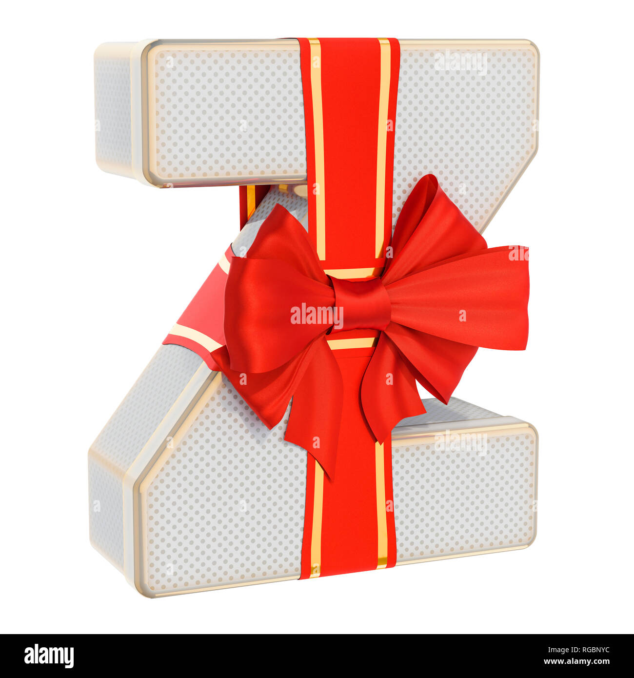 Letter Z gift box shaped of a letter Z with red ribbon bow 3D