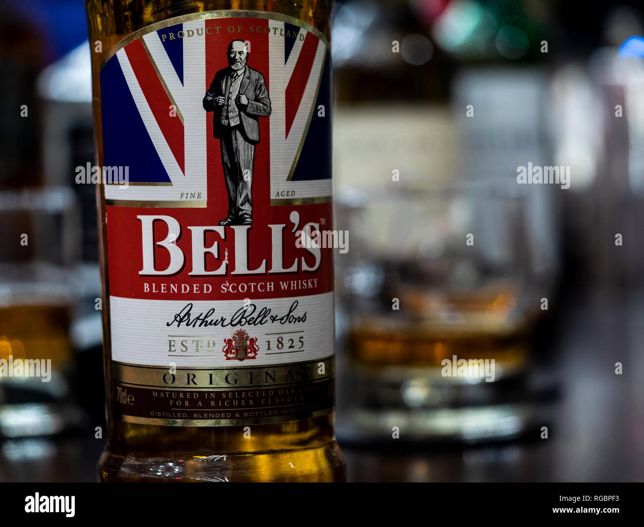 Bell's Scotch Whisky seen at the bar counter Stock Photo - Alamy
