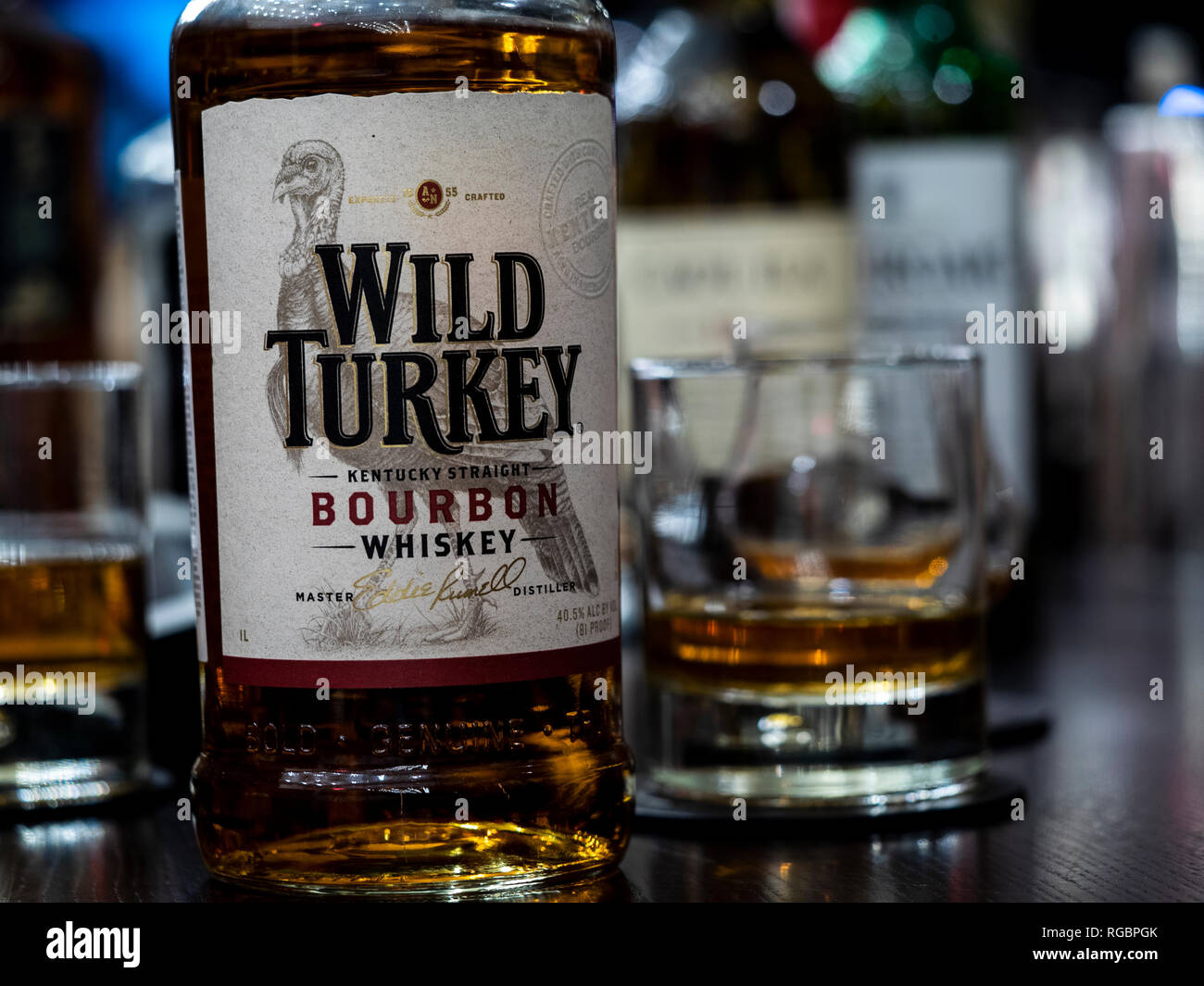 Wild Turkey Bourbon whisky seen at the bar counter Stock Photo Alamy