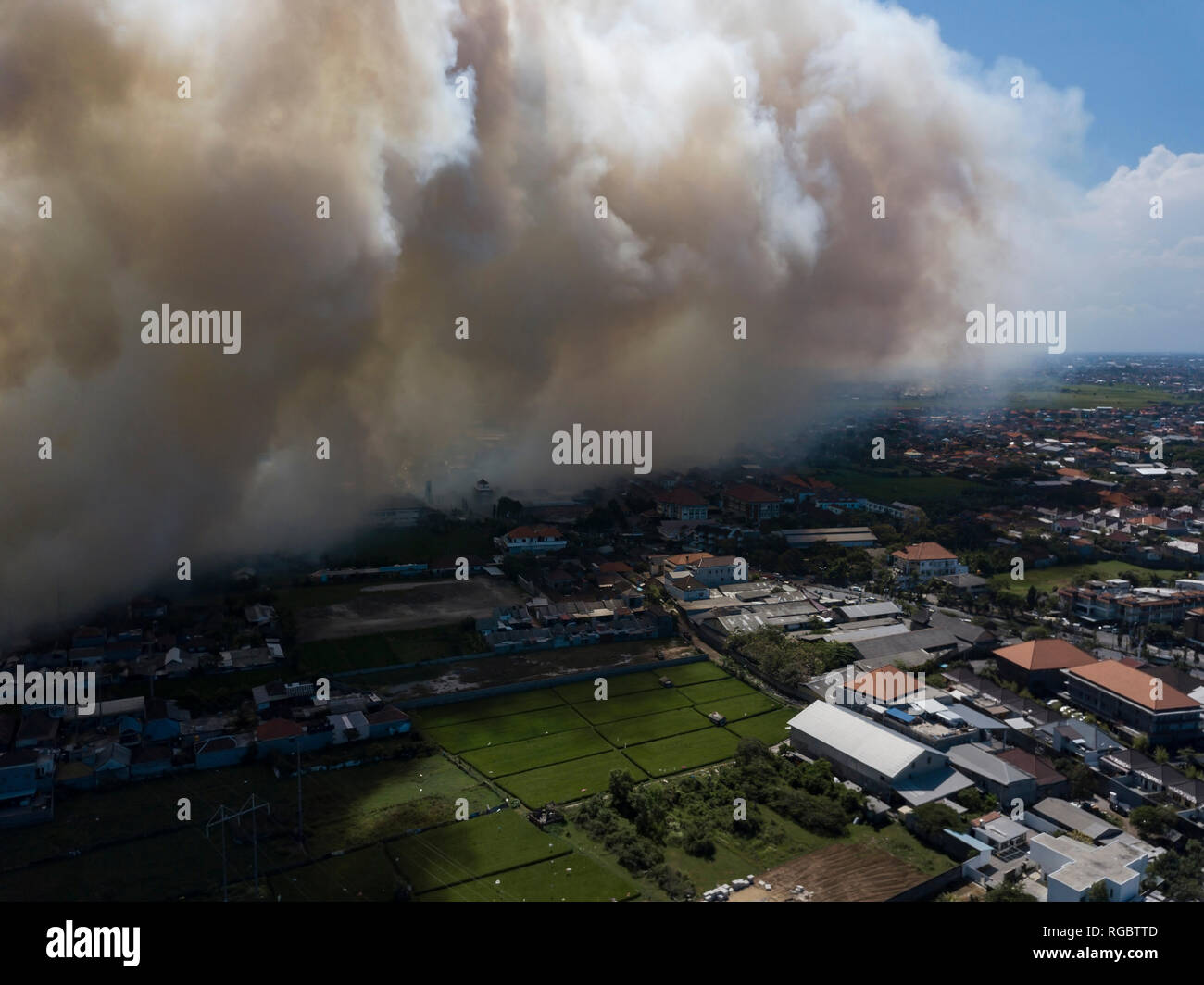 Indonesia, Bali, Aerial view of Sanur, smoke Stock Photo