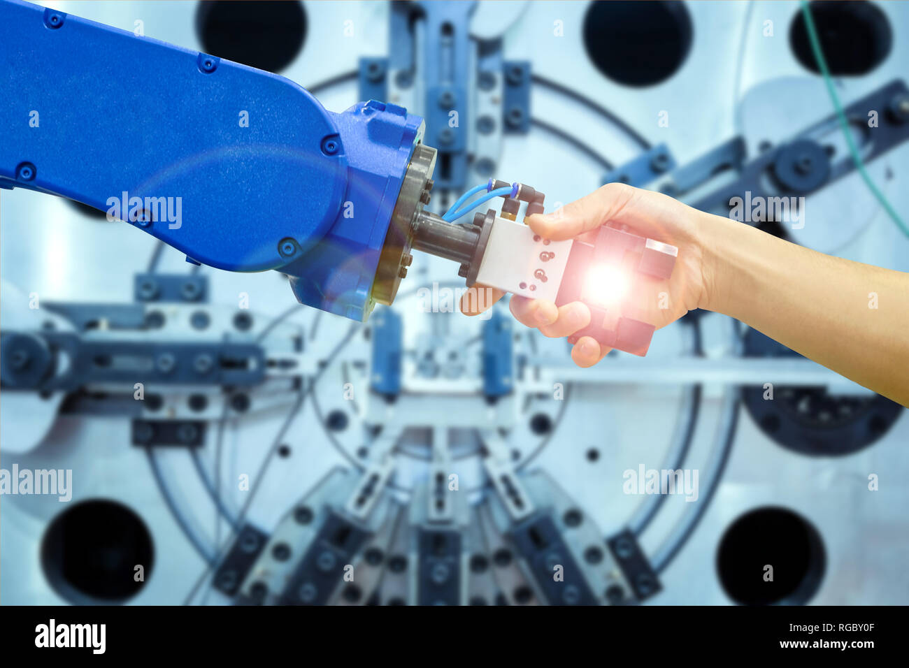 Industrial Robot Handshake With Human On Relationship For Join To Working On Industrial Manufacturing In Concept Stock Photo Alamy
