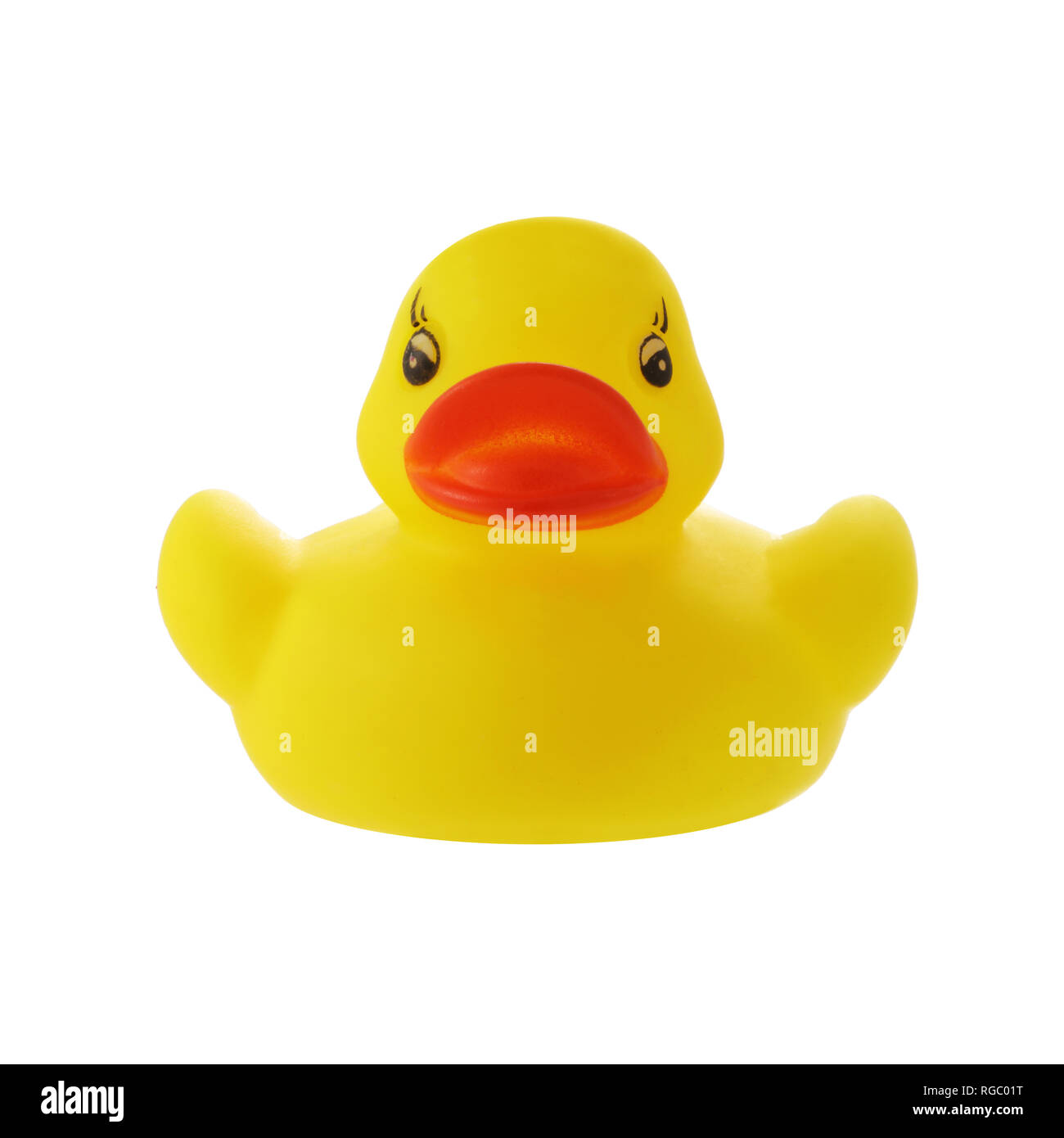 A yellow rubber duck child's bath toy isolated on a white background with clipping path Stock Photo
