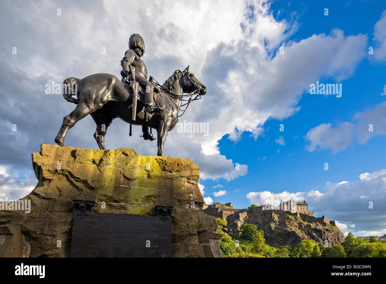 Great Britain, Scotland, Edinburgh, Castle Rock, Edinburgh Castle, Soldier monument The Royal Scot Greys Stock Photo