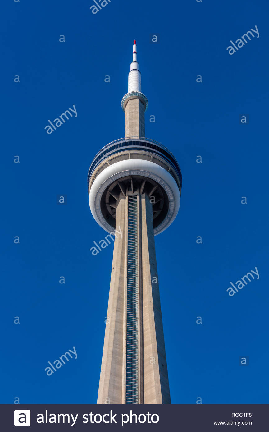 CN Tower world's 9th tallest free-standing structure a tourist attraction in Toronto Ontario Canada Stock Photo