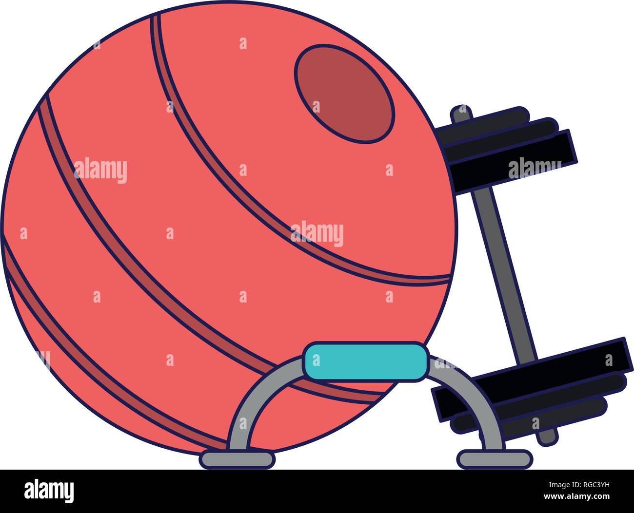 fitness ball push up bars and dumbbells blue lines Stock Vector Image