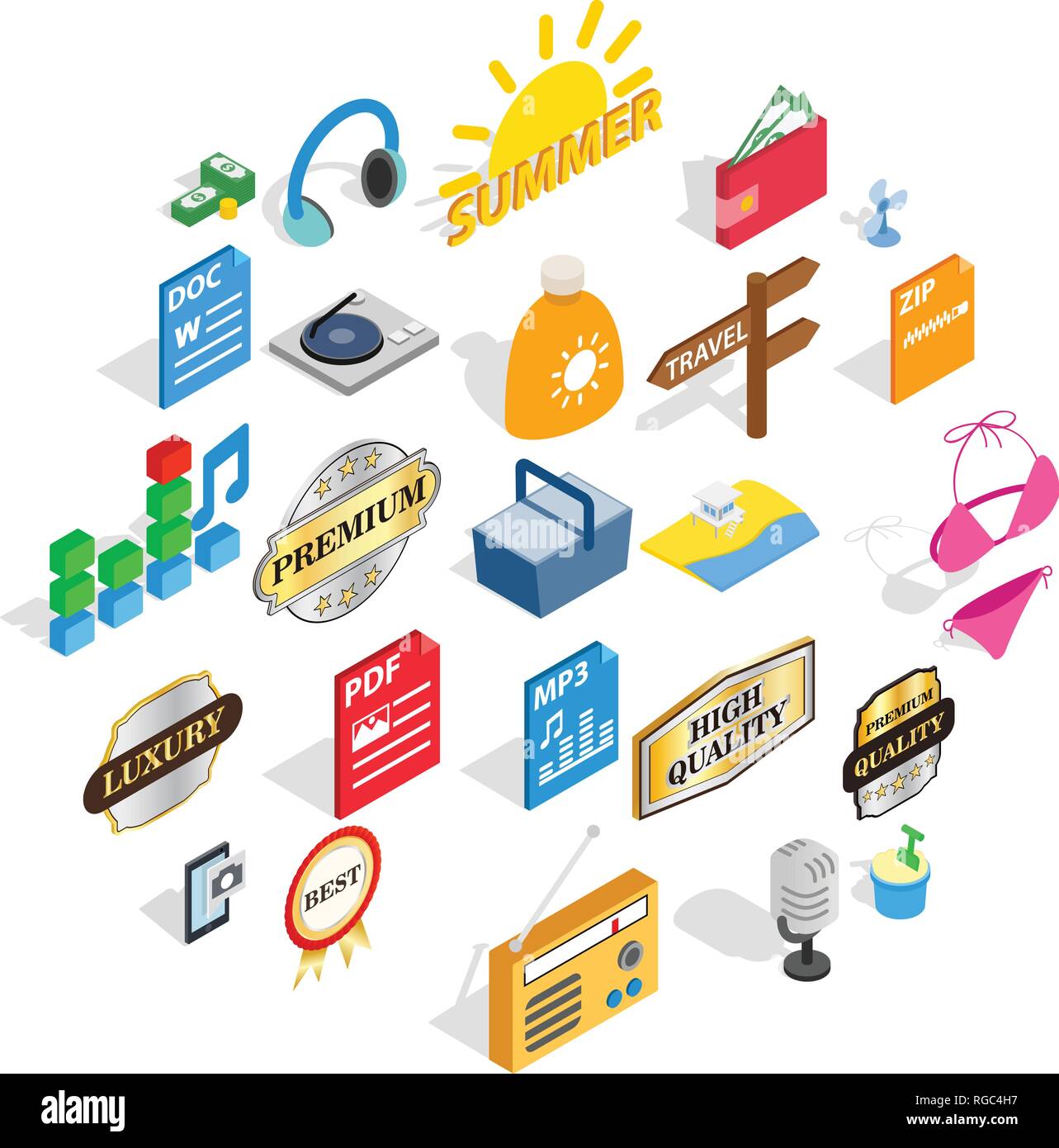 Dj icons set, isometric style Stock Vector