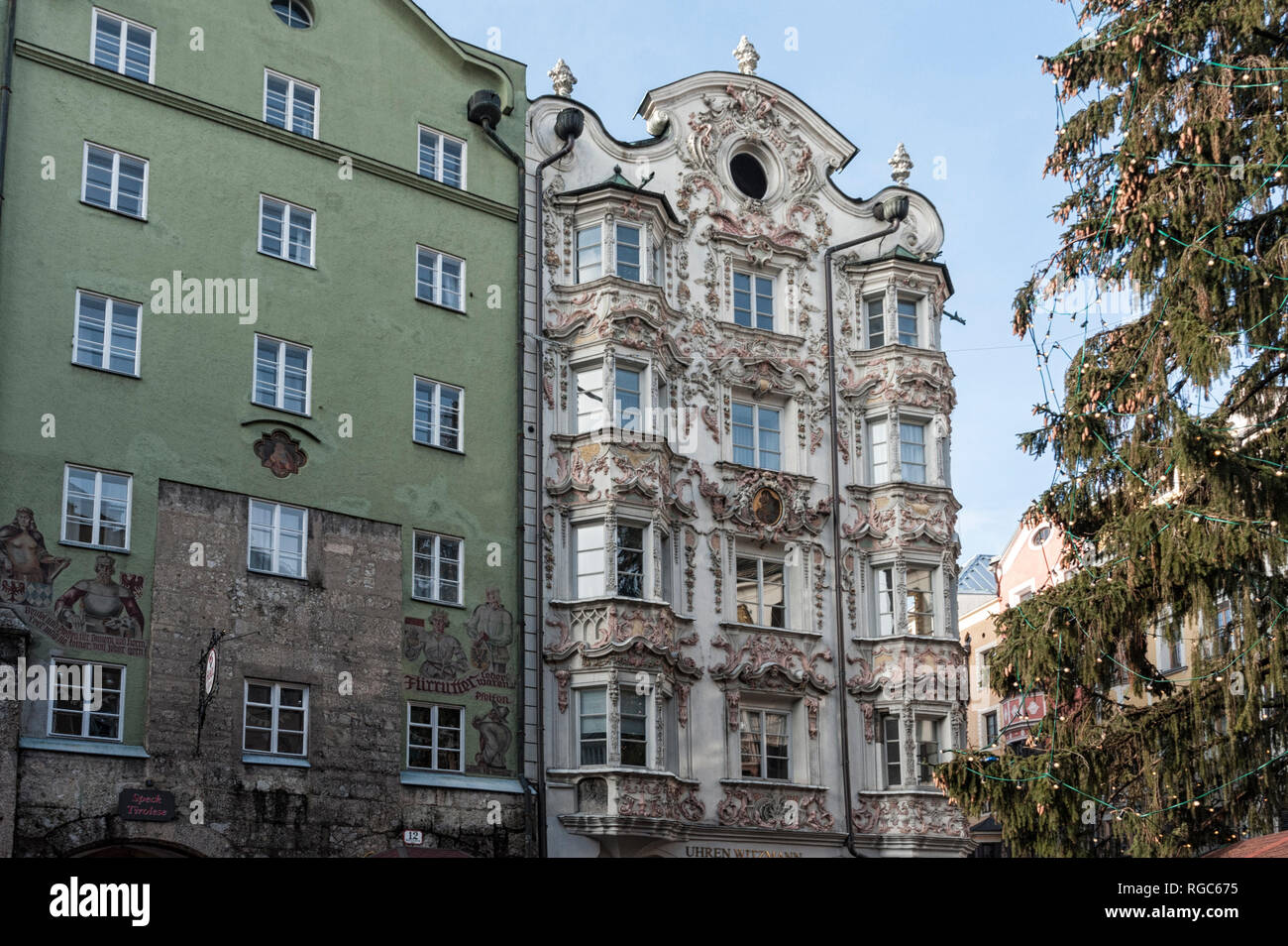 INNSBRUCK, AUSTRIA - JANUARY, 01 2019: Helbling House (Helblinghaus) at Herzog-Friedrich-Strasse - is a building in baroque style in the Old Town Stock Photo