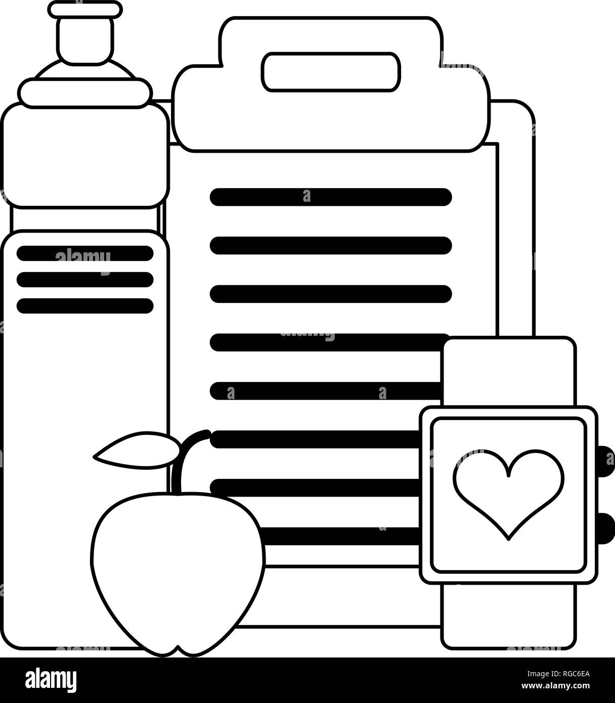 Fitness and healthy lifestyle black and white Stock Vector Image & Art ...
