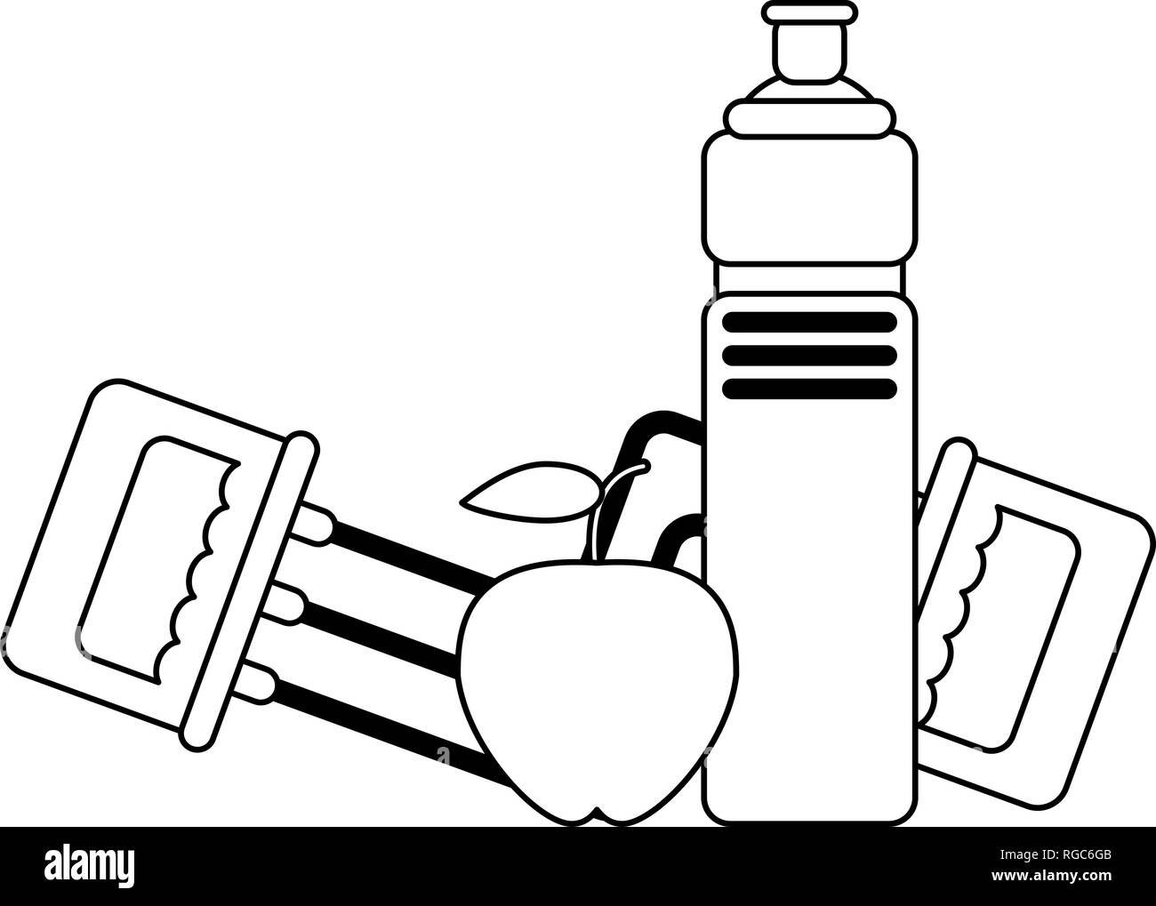 Fitness and healthy lifestyle black and white Stock Vector Image & Art ...