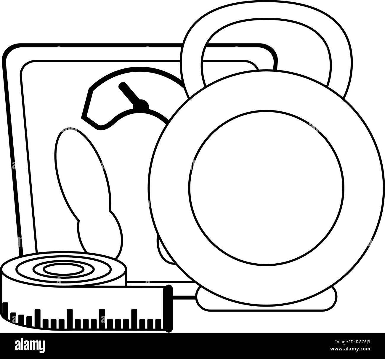 Fitness and healthy lifestyle black and white Stock Vector Image & Art ...