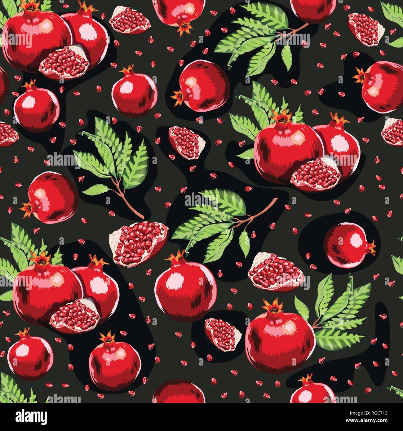 Abstract bright colorful pomegranate seamless pattern. Hand drawn brush  grunge garnet fruit background Stock Vector Image & Art - Alamy