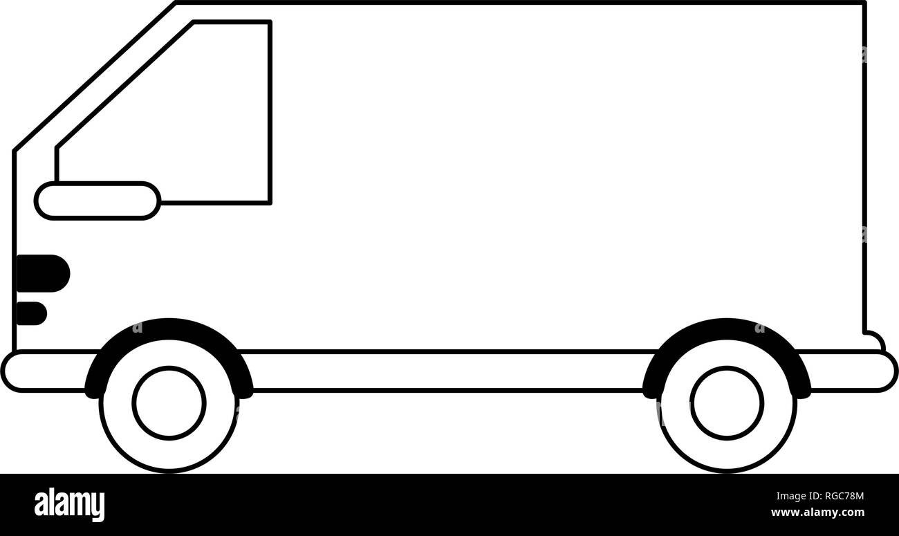 delivery cargo truck vehicle black and white Stock Vector Image & Art