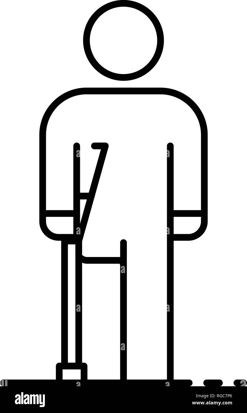 Man invalid amputated leg icon, outline style Stock Vector