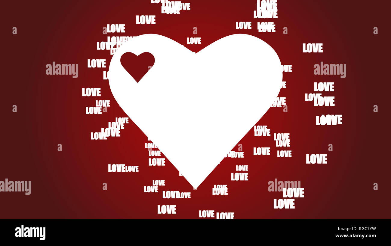 Valentines day concept- red bacground with floating love text and big ...