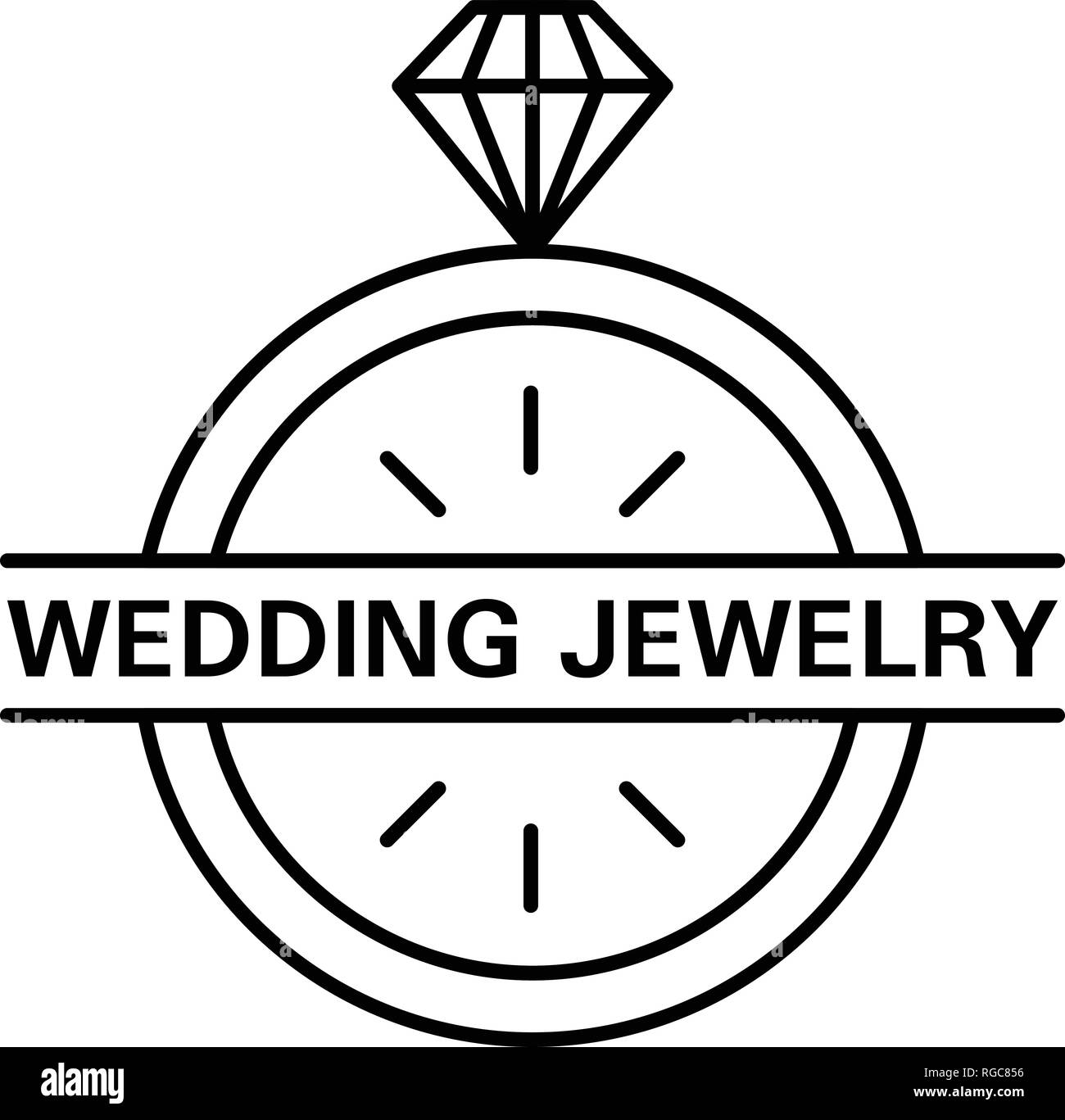 Wedding jewelry logo, outline style Stock Vector
