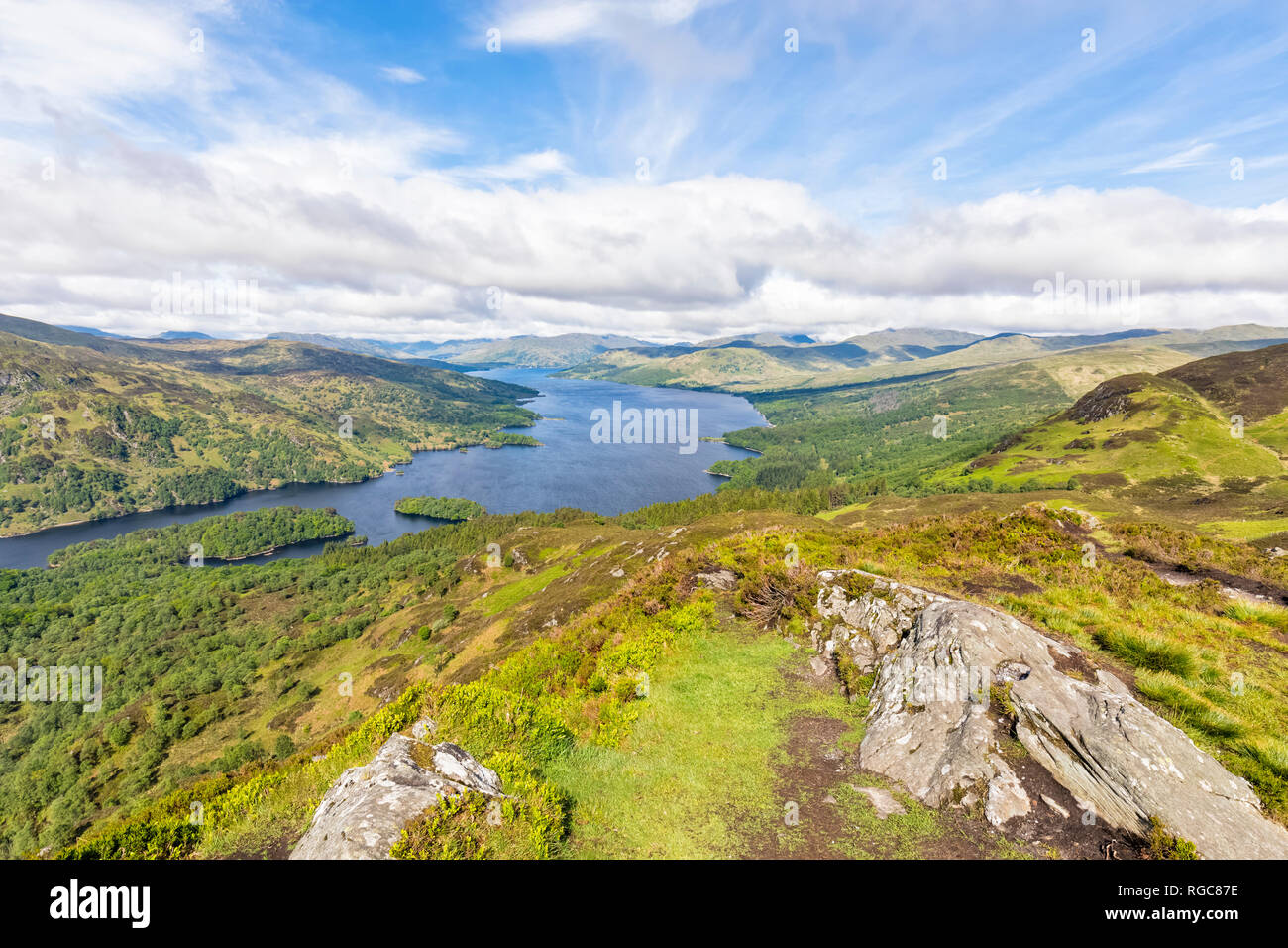 UK, Scotland, Highland, Trossachs, view from mountain Ben A'an to Loch Katrine Stock Photo