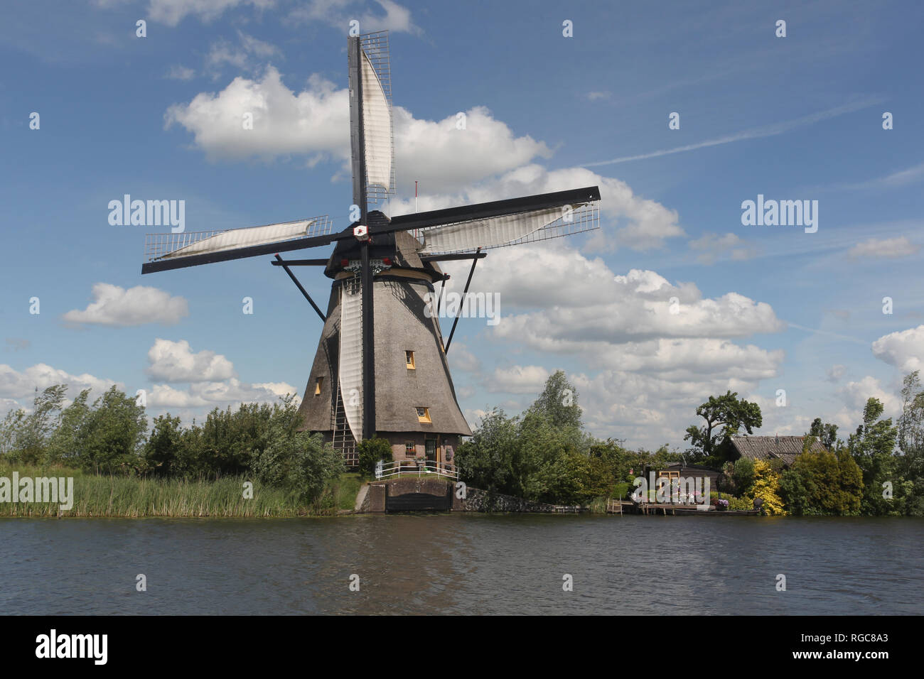 Windmills of Kinderdijk in South Holland, the Netherlands are a UNESCO World Heritage Site. Stock Photo