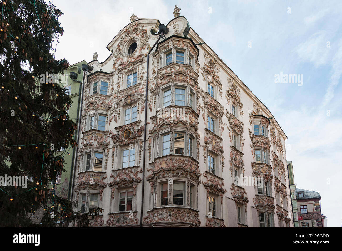 INNSBRUCK, AUSTRIA - JANUARY, 01 2019: Helbling House (Helblinghaus) at Herzog-Friedrich-Strasse - is a building in baroque style in the Old Town Stock Photo