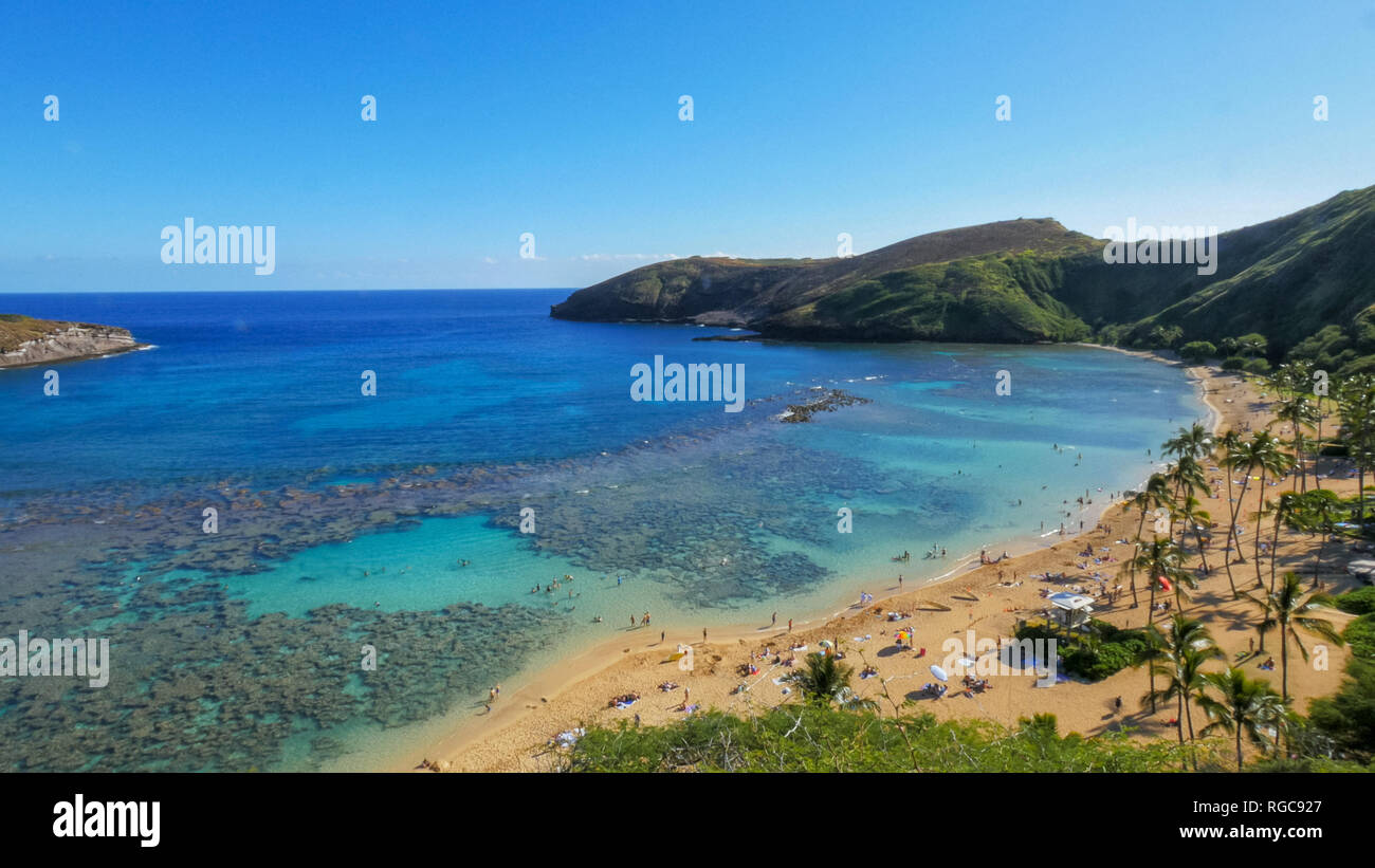 wide shot of the beach and reef at the popular snorkeling location
