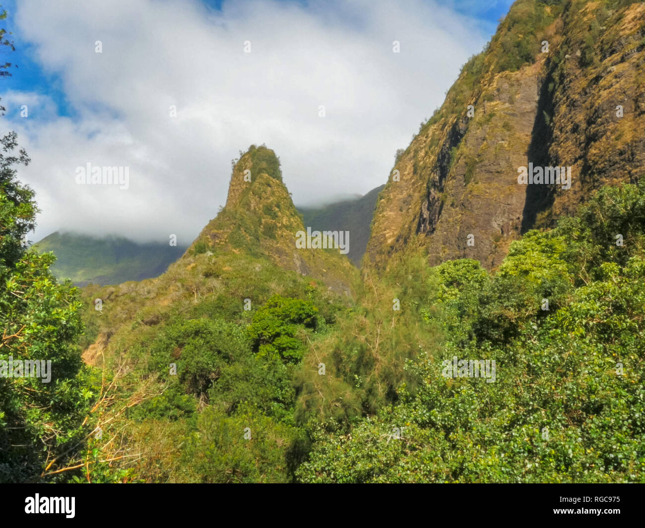 morning shot of maui's historic iao needle in the state of hawaii Stock Photo