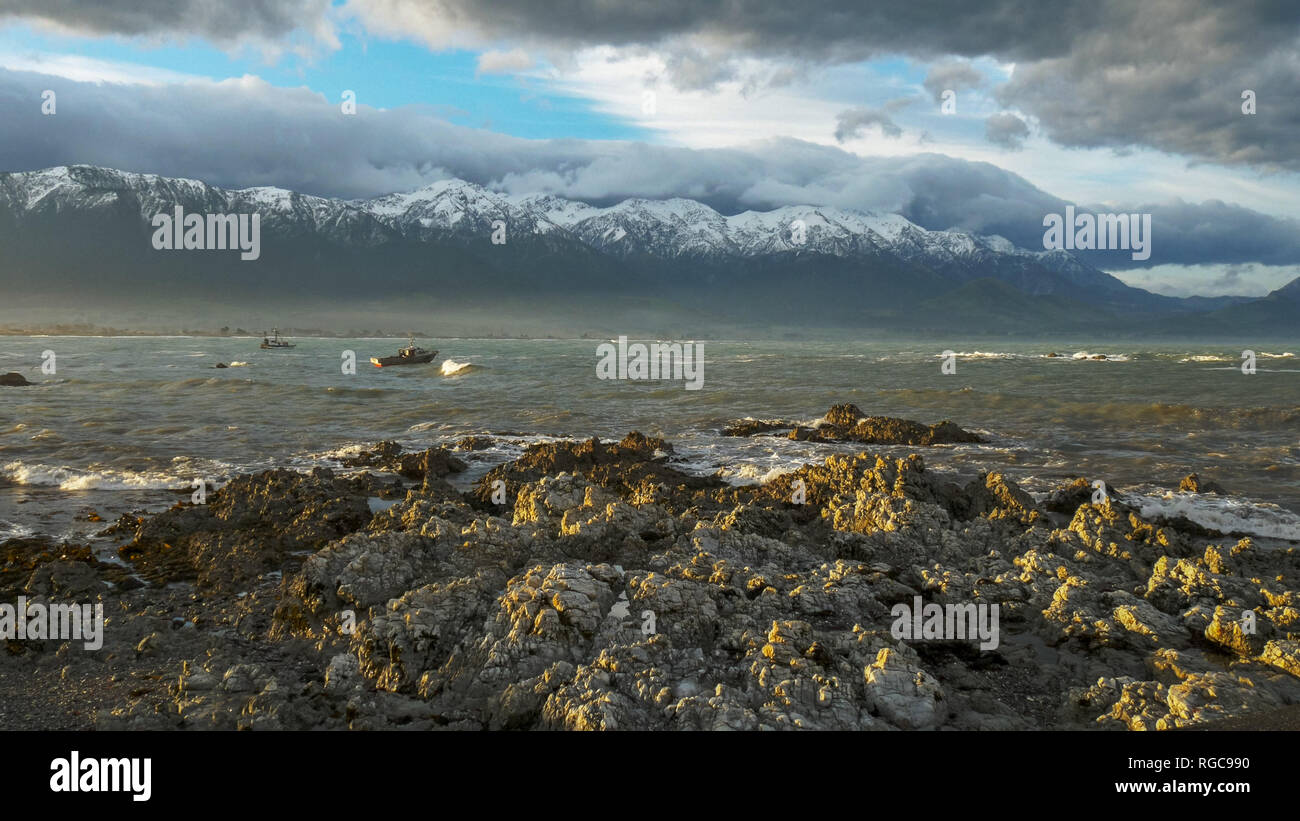 a view of the kaikoura seaward ranges from kaikoura in new zealand