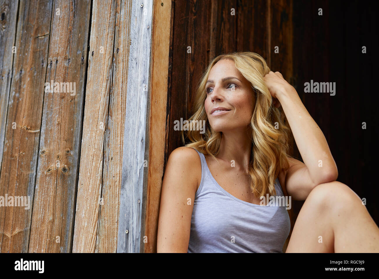 Blond mature woman thinking hi-res stock photography and images - Alamy