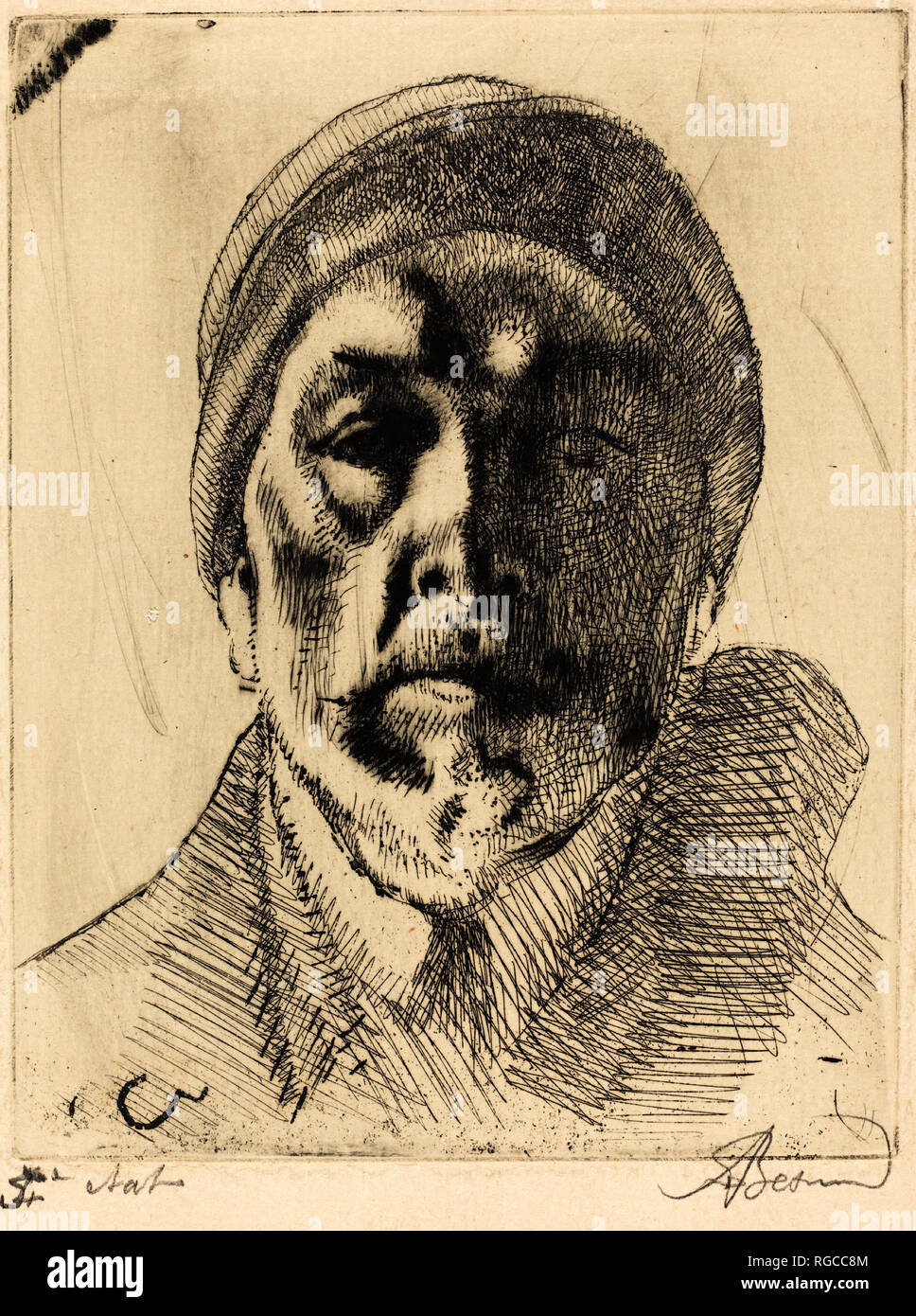 SelfPortrait. Dated 1919. Medium etching and drypoint. Museum
