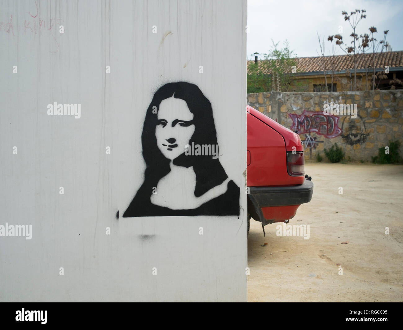 The Mona Lisa graffiti on a wall in Nicosia,Cyprus. Stock Photo