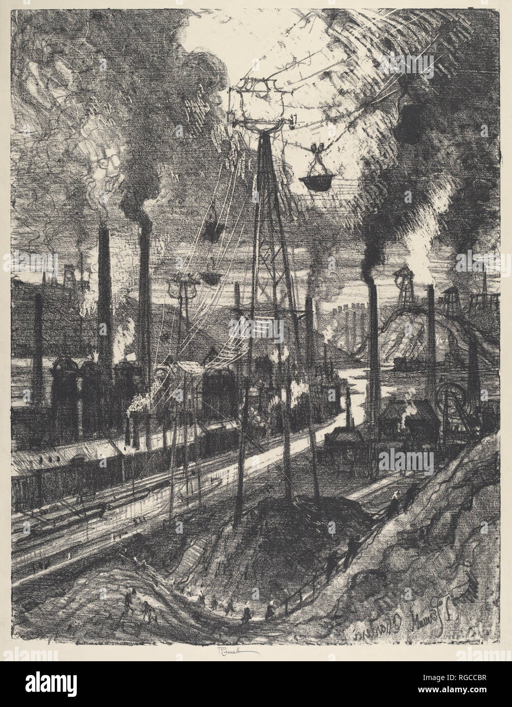 The Travellers, Charleroi. Dated: 1911. Medium: lithograph. Museum: National Gallery of Art, Washington DC. Author: Joseph Pennell. Stock Photo