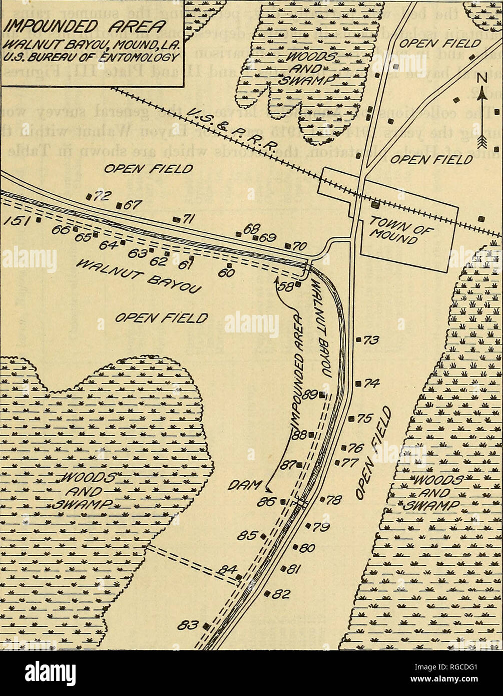 Bulletin of the U.S. Department of Agriculture. Agriculture; Agriculture.  IMPOUNDIl^G WATER TO CONTROL BREEDING OF MOSQUITOES. point of origin of the  bayou to its junction with Roundaway, the dis- tance in