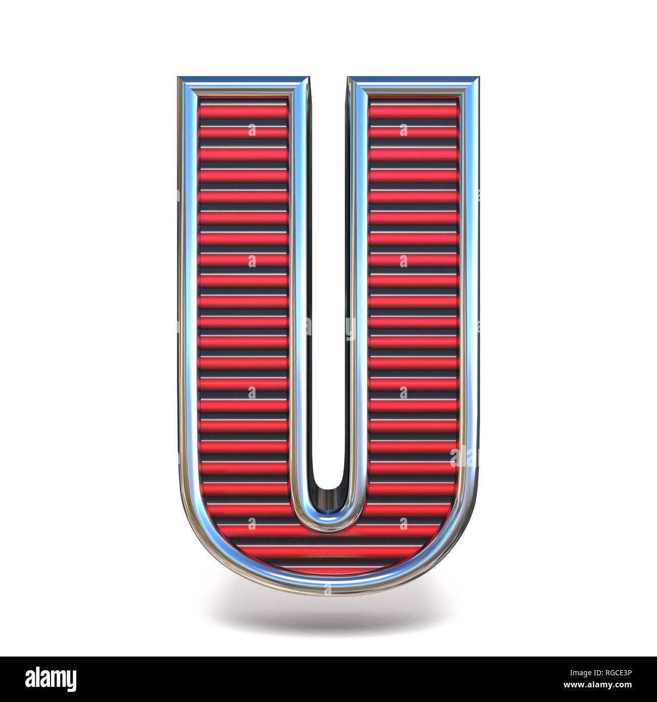 Metal red lines font Letter U 3D render illustration isolated on white ...