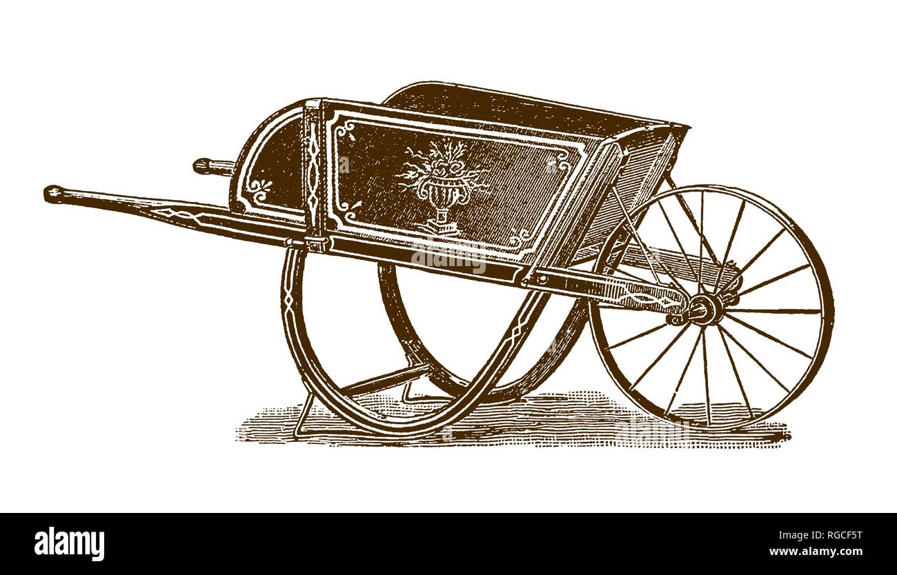 Historic wheelbarrow (after an engraving or etching from the 19th century) Stock Vector