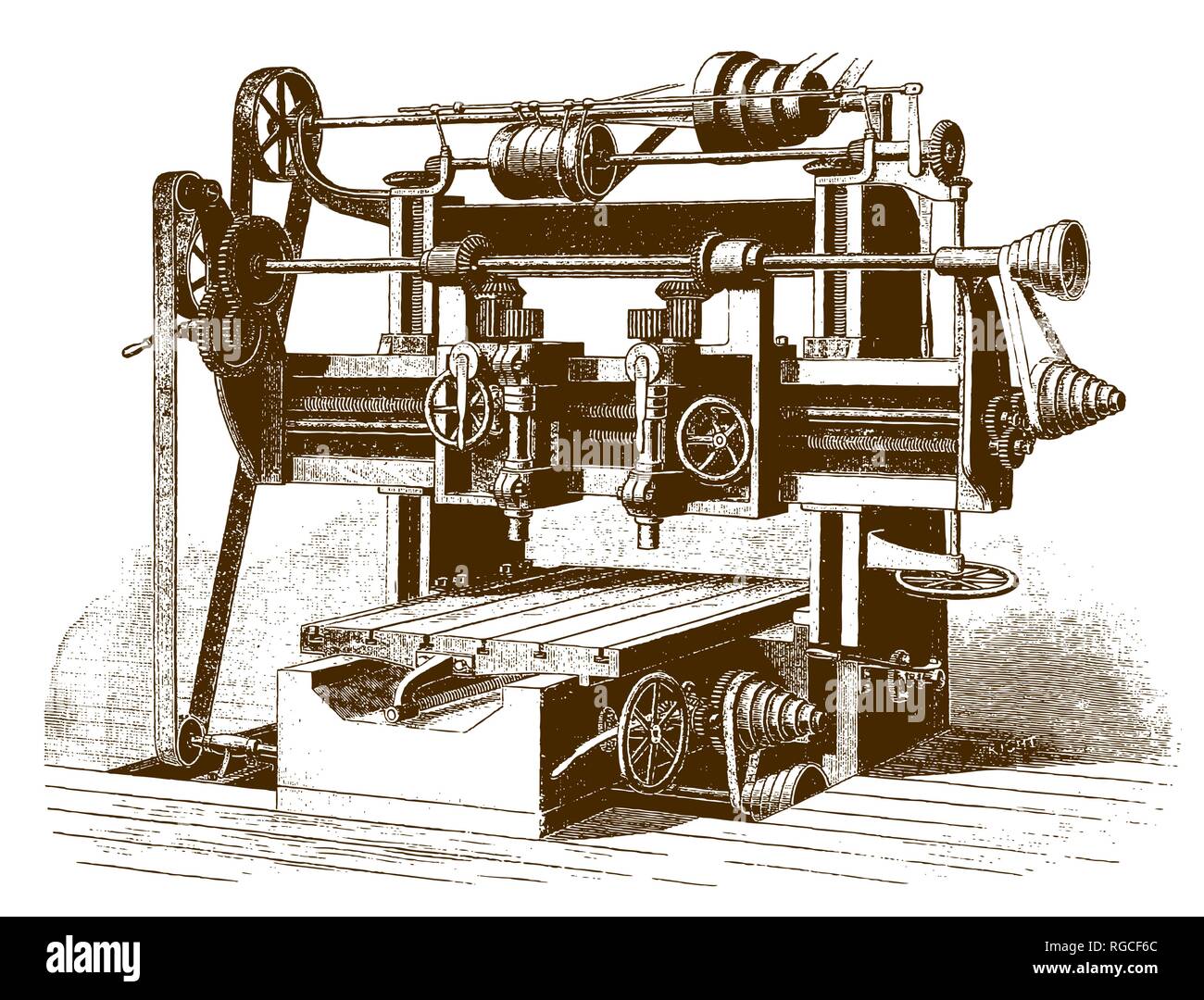 Historic double spinning milling machine (after an engraving or etching