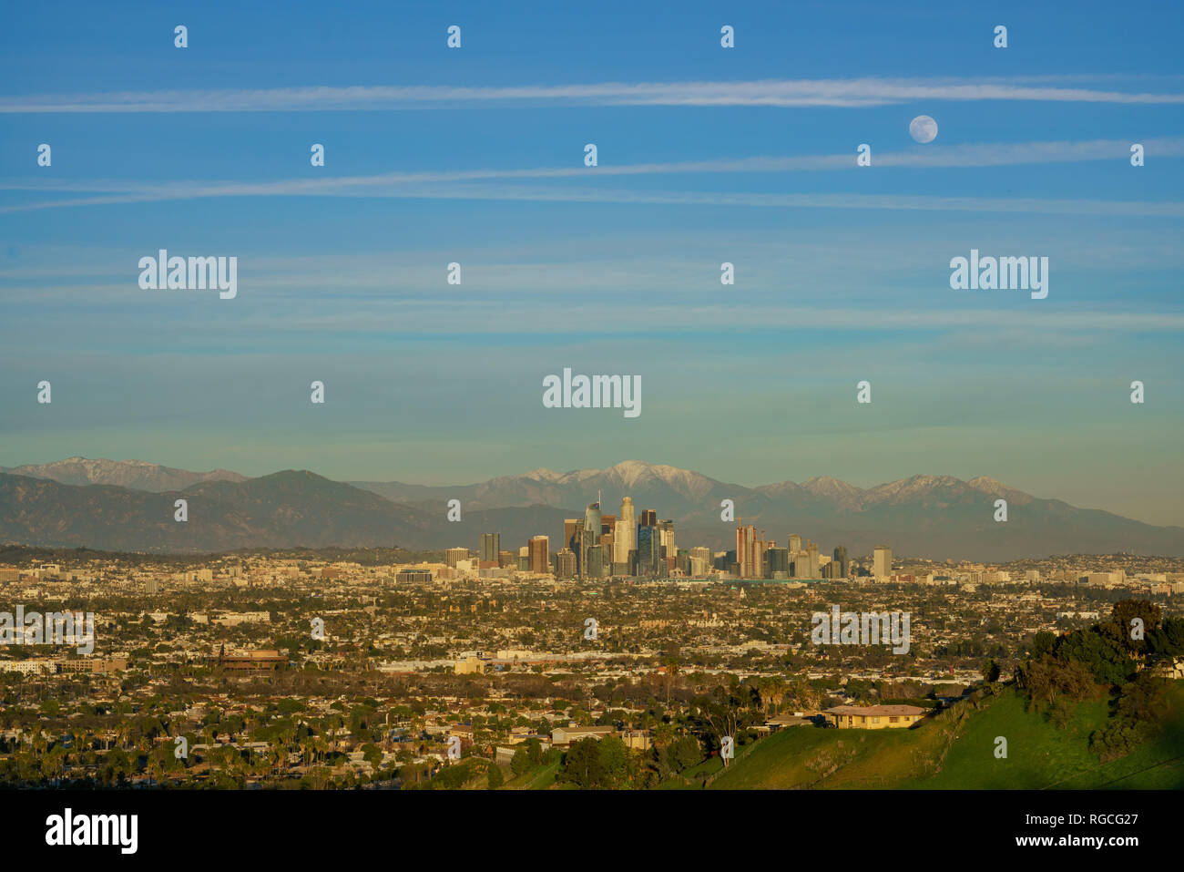 Afternoon aerial view of the beautiful Los Angeles downtown cityscape ...