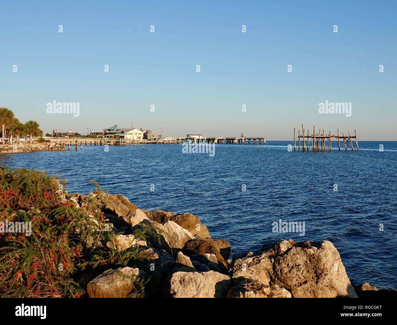 Landscape view of the populated area of Cedar Key, a small, fishing