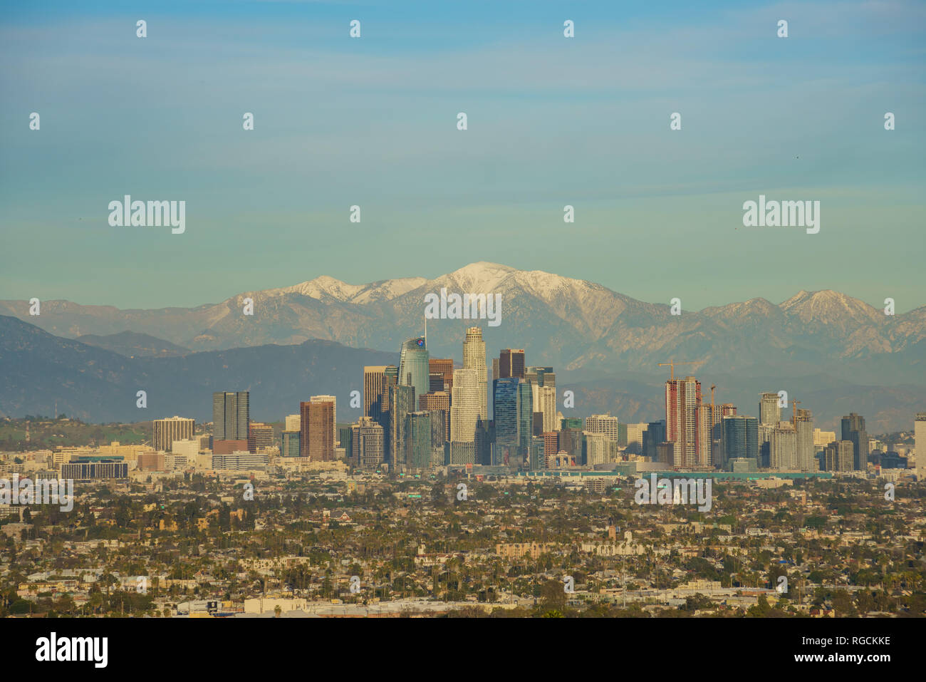 Afternoon aerial view of the beautiful Los Angeles downtown cityscape ...