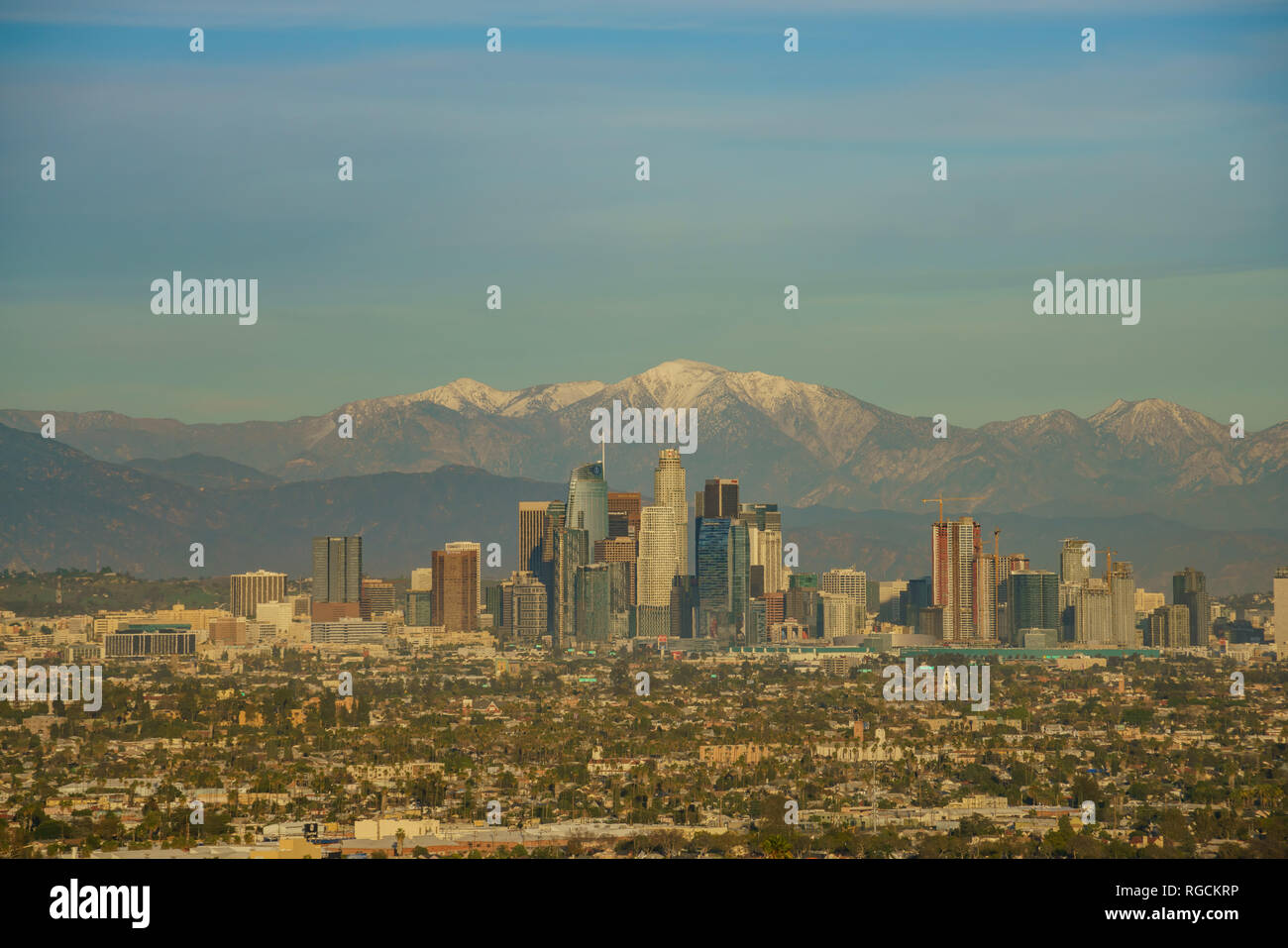 Afternoon aerial view of the beautiful Los Angeles downtown cityscape ...