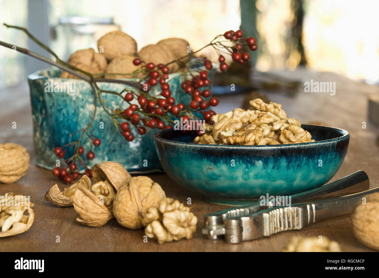 Cracked walnuts Stock Photo