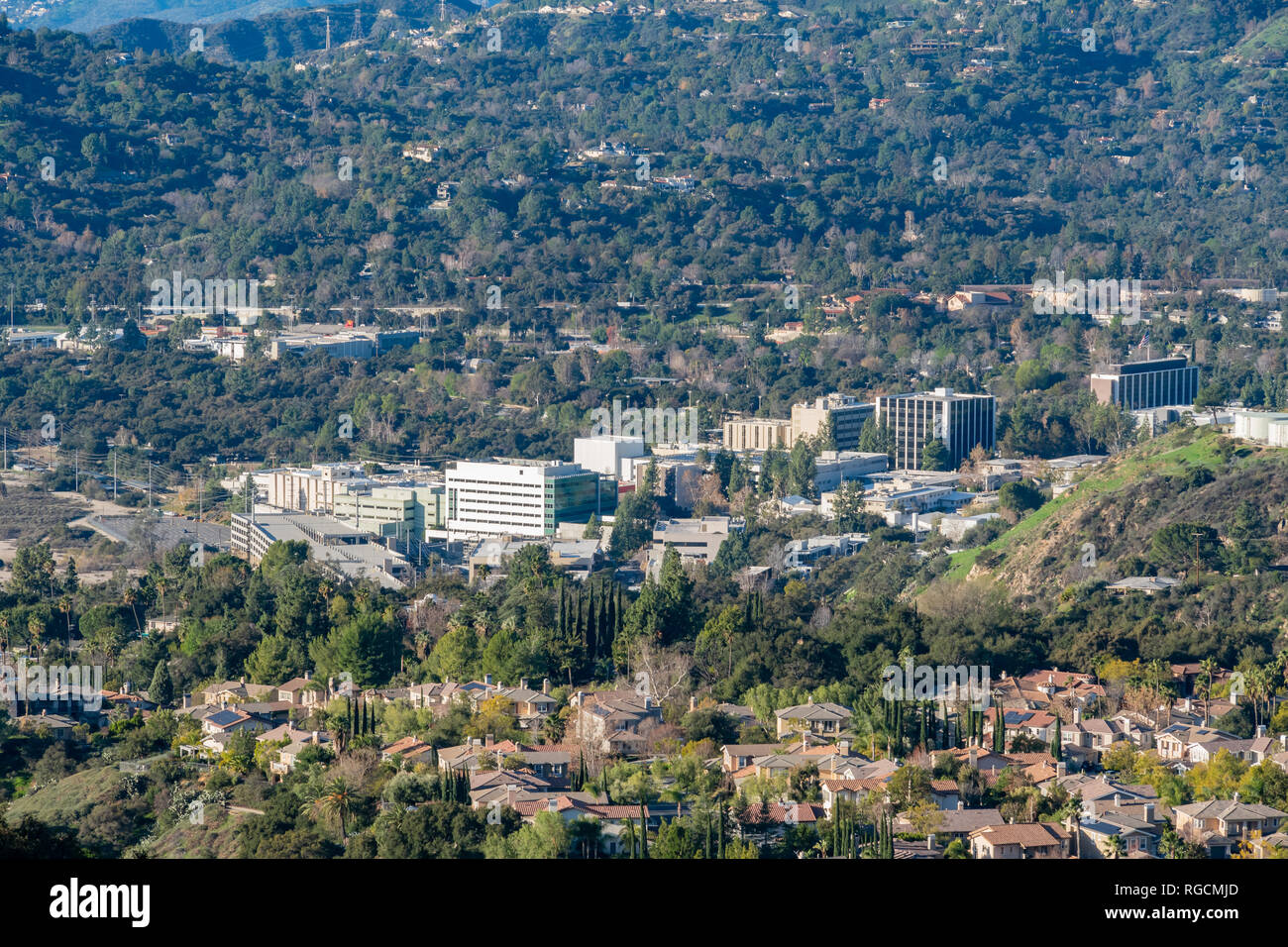 Aerial view of the Mountains and Altadena area at Los Angeles 