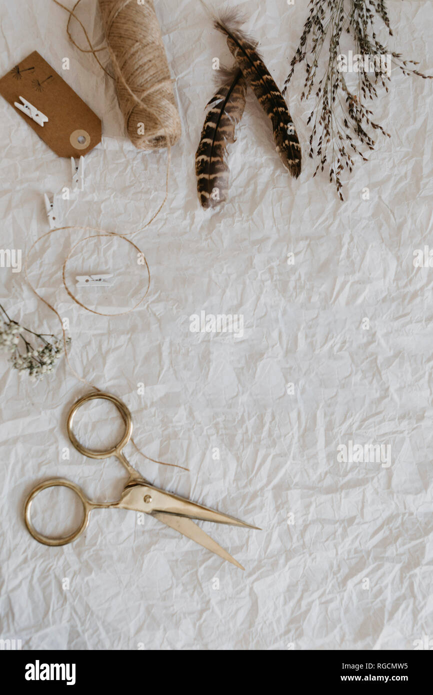 Wrapping paper, cord, scissors Stock Photo Alamy