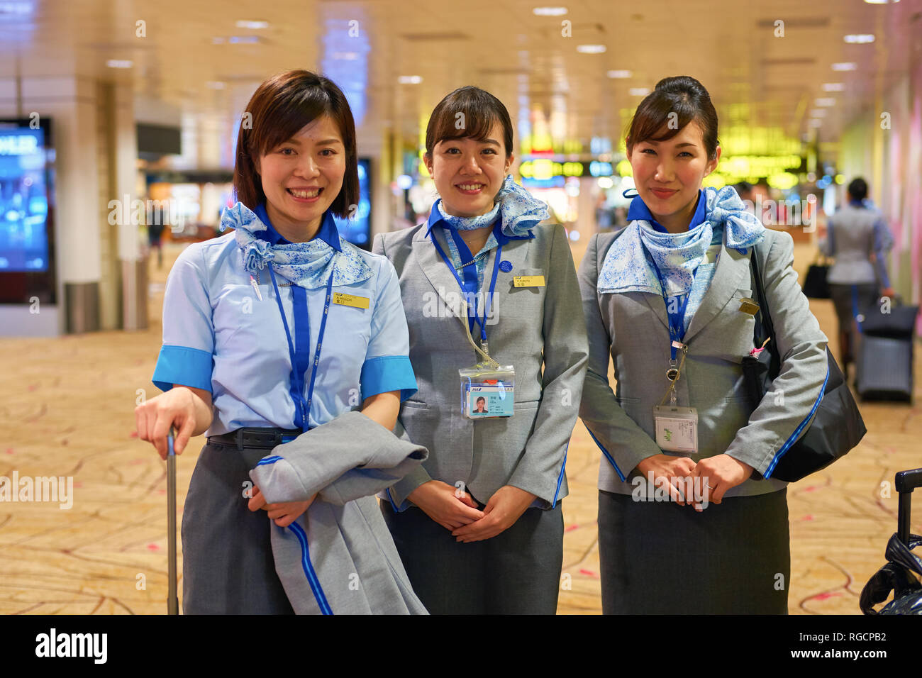 SINGAPORE - CIRCA SEPTEMBER, 2016: ANA cabin crew in ...