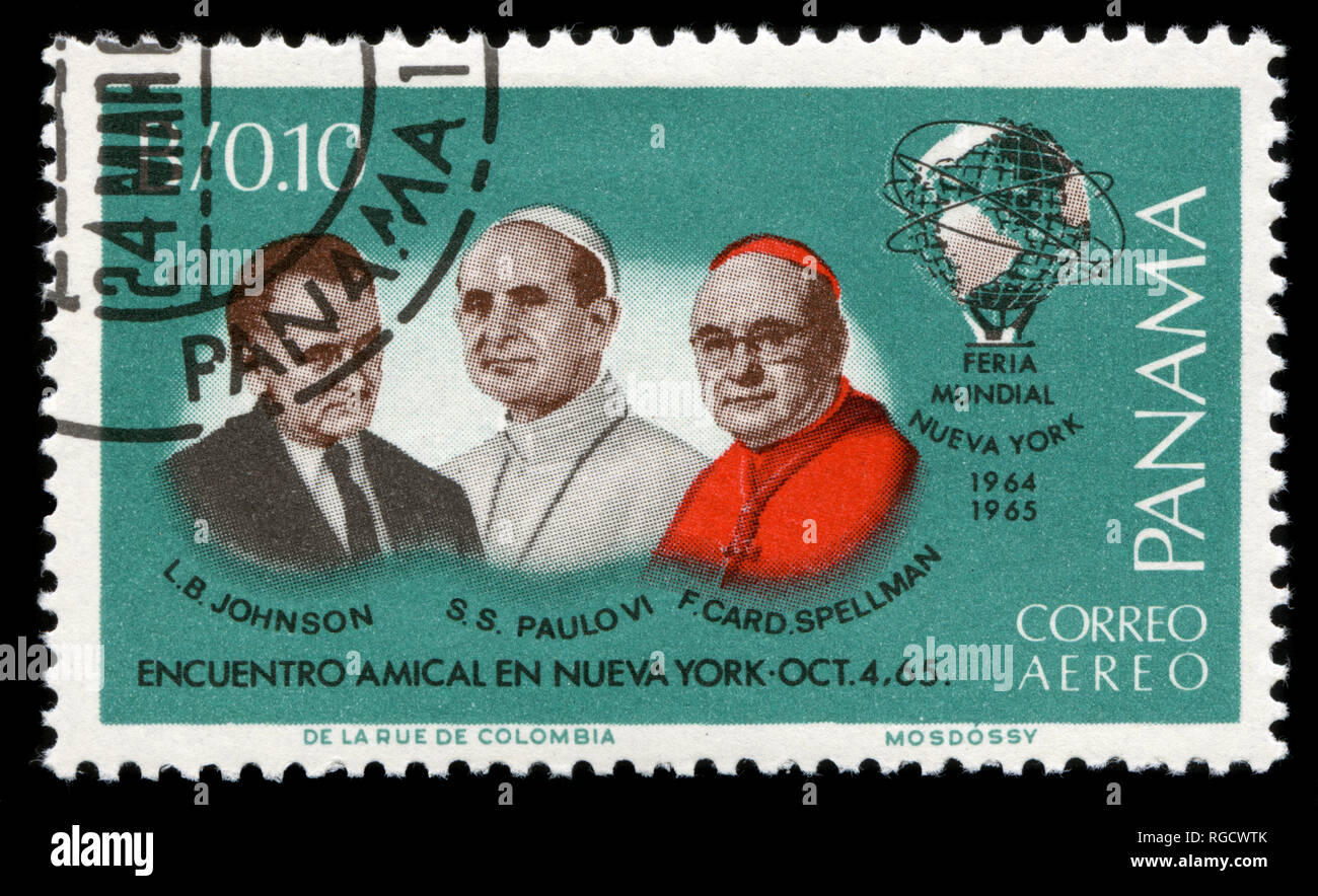 Postage stamp from Panama in the Visit of Pope Paul VI to the United Nations series issued in 1966 Stock Photo