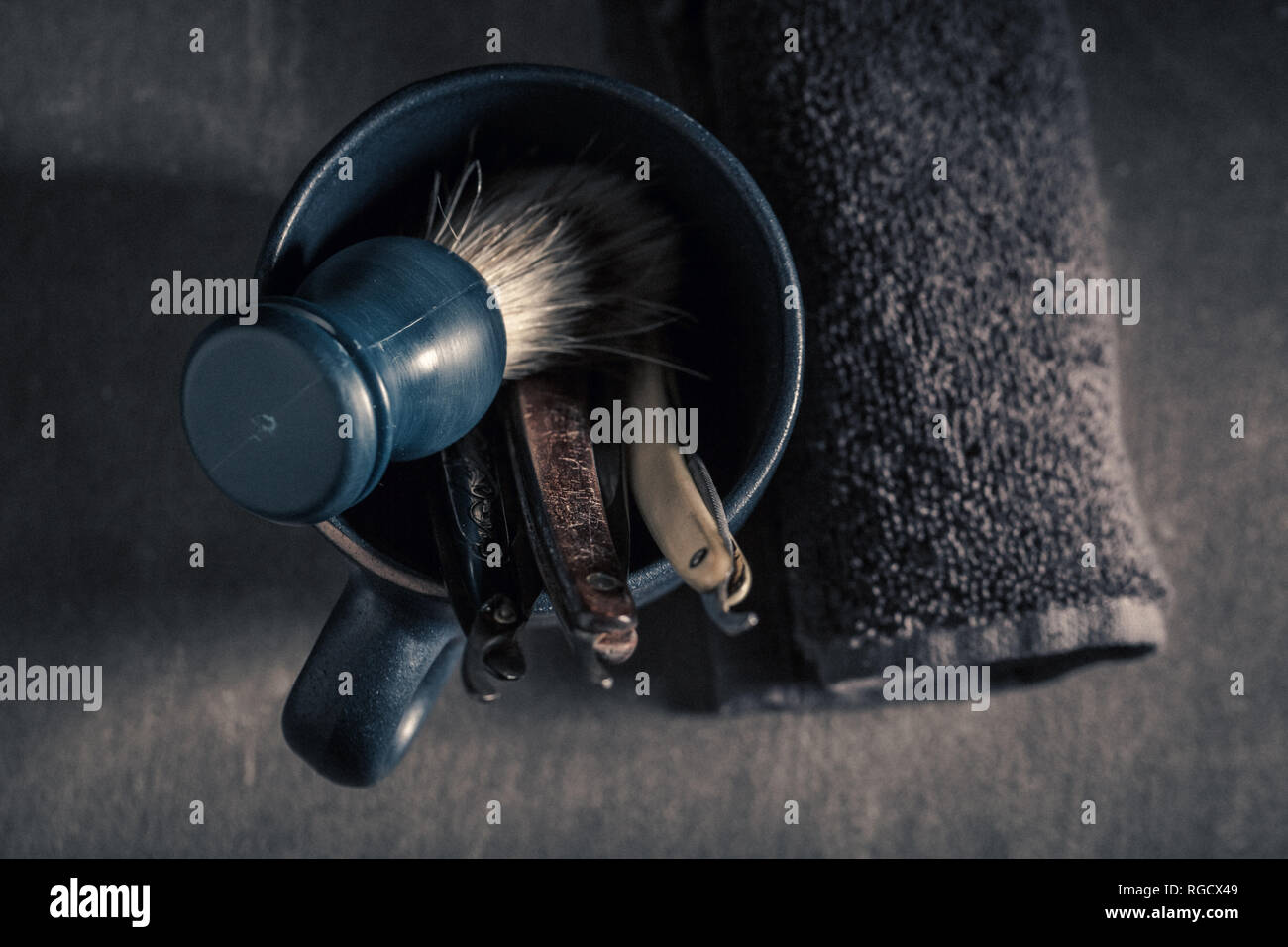 Classic tools for shave with old razor, soap and brush Stock Photo Alamy