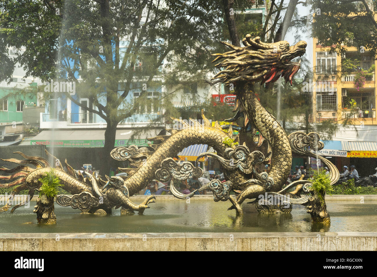 Sculpture of the dragon in Chinatown in Ho Chi Minh in Vietnam Stock Photo